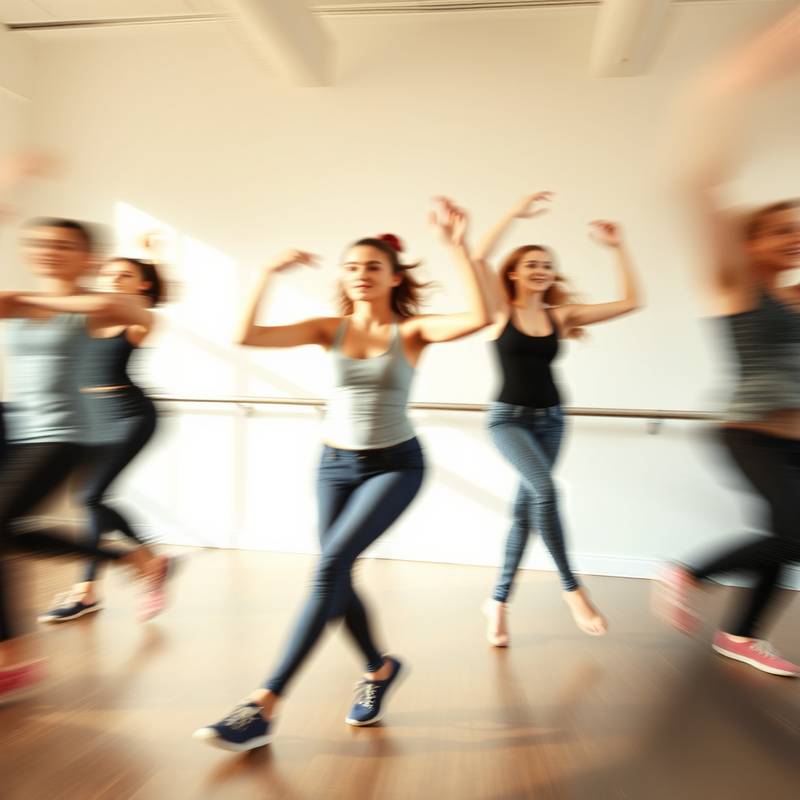 Bailarines en movimiento durante una clase de danza contemporánea.