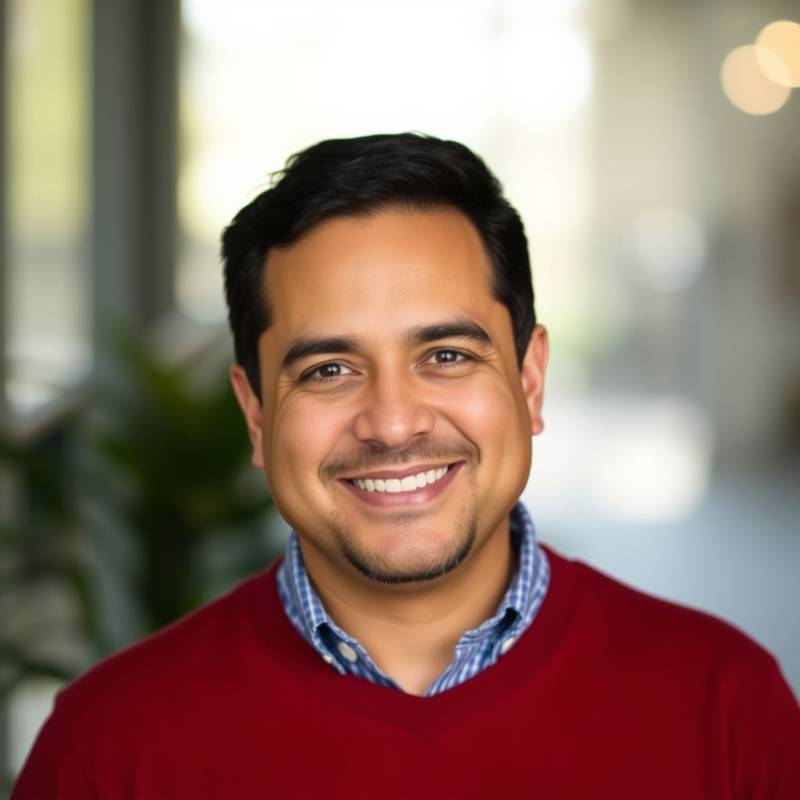 Retrato de Ricardo Morales, el Director Académico de la Academia, mostrando una sonrisa amable y una actitud accesible.
